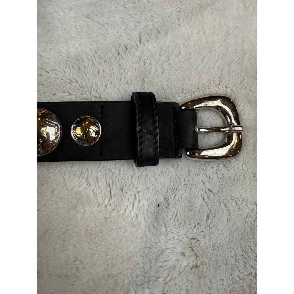 Vintage Bonwit Teller‎ Mens Black Leather Coin Medallion Belt Made in Italy 36in